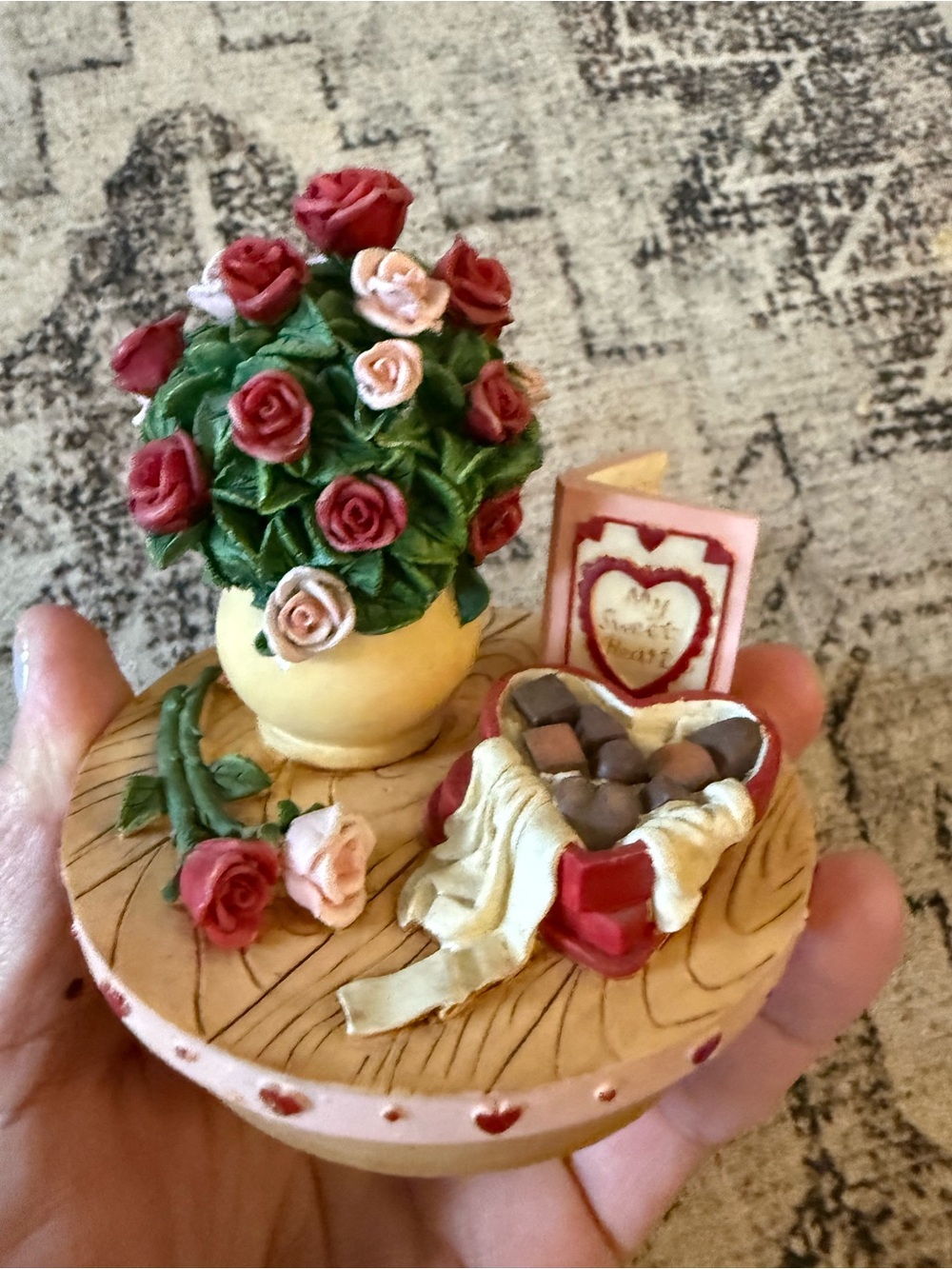 Valentine's Day Miniature Rose Bouquet & Chocolate Box candle topper